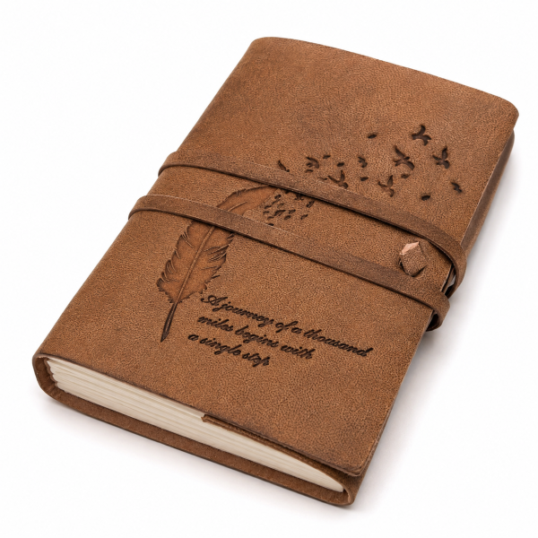 Leder-Notizbuch "The journey begins here"