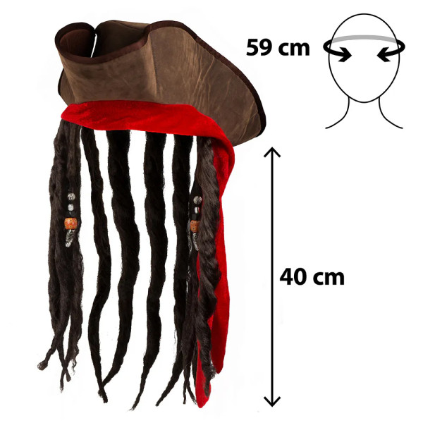 Piratenhut mit Haaren "Dirty Jack"