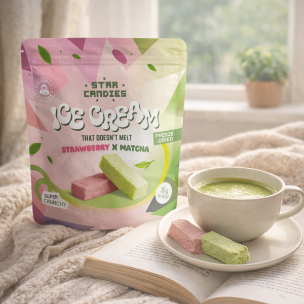 STAR CANDIES gefriergetrocknetes Eis mit Matcha- und Erdbeergeschmack, 16g