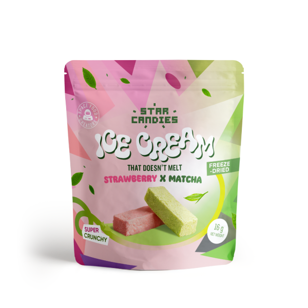 STAR CANDIES gefriergetrocknetes Eis mit Matcha- und Erdbeergeschmack, 16g