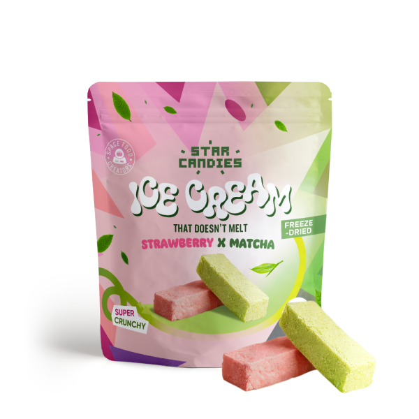 STAR CANDIES gefriergetrocknetes Eis mit Matcha- und Erdbeergeschmack, 16g