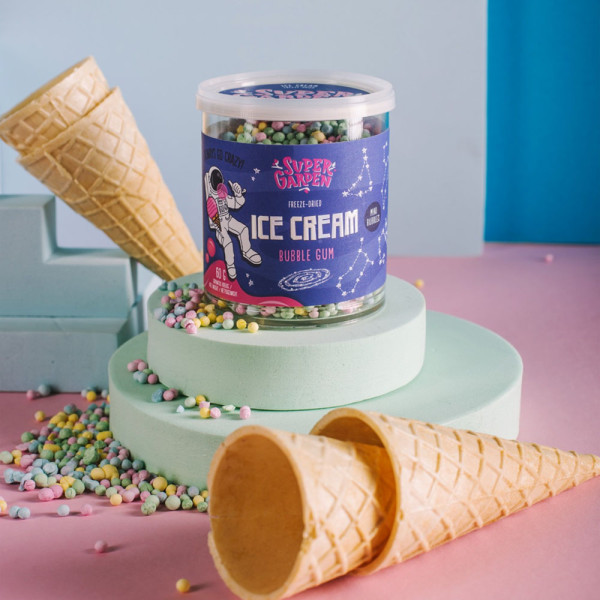 SUPER GARDEN gefriergetrocknete Mini-Eiskugeln mit Kaugummigeschmack, 60g