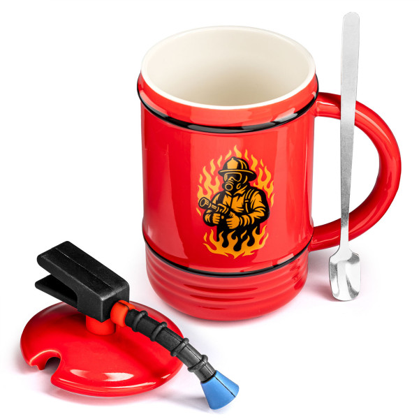 Feuerwehrmann-Becher „Feuerlöscher“ mit Deckel und Löffel (450 ml)
