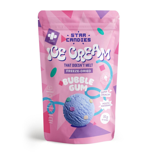 STAR CANDIES Gefriergetrocknetes Eis mit Kaugummigeschmack, 50g STAR CANDIES Gefriergetrocknetes Eis mit Kaugummigeschmack, 50g