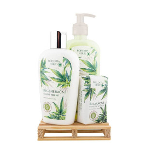 Kosmetisches Geschenkset „Hanf SPA“ (Flüssigseife 300ml + Körperlotion 250ml + Seife 100g)