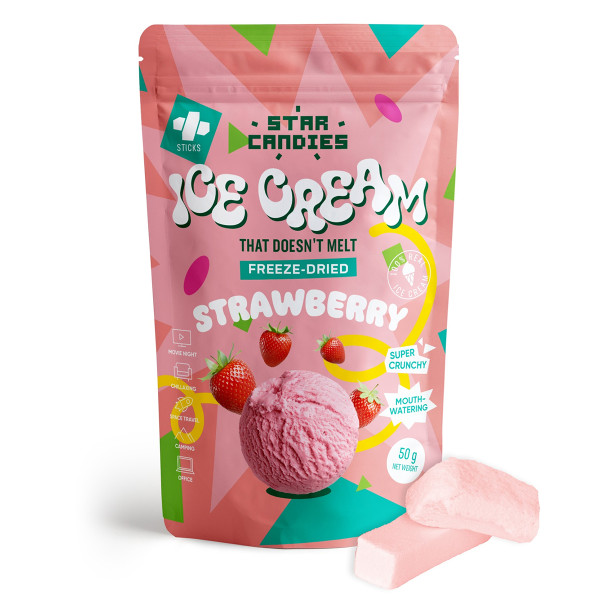 STAR CANDIES Gefriergetrocknete Erdbeer-Eiscreme, 50g