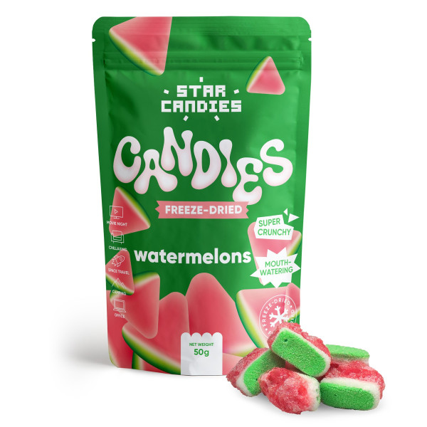 STAR CANDIES Gefriergetrocknete Gummies „Wassermelonen“, 50g STAR CANDIES Gefriergetrocknete Gummies „Wassermelonen“, 50g