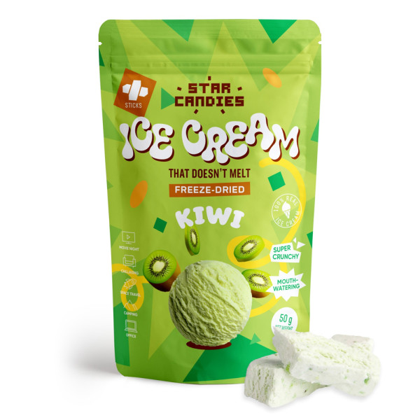 STAR CANDIES Gefriergetrocknete Eiscreme mit Kiwi-Aroma, 50g STAR CANDIES Gefriergetrocknete Eiscreme mit Kiwi-Aroma, 50g