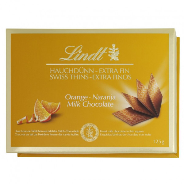 LINDT THINS Milchschokolade, Orangen-Aroma, 125g