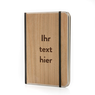 A5-Notizbuch "TREELINE" mit Holzeinband und individuellem Text