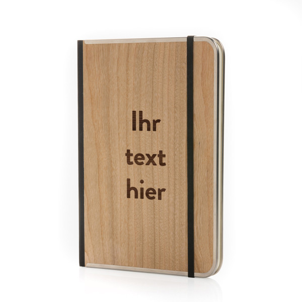 A5-Notizbuch "TREELINE" mit Holzeinband und individuellem Text