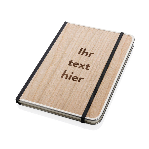 A5-Notizbuch "TREELINE" mit Holzeinband und individuellem Text