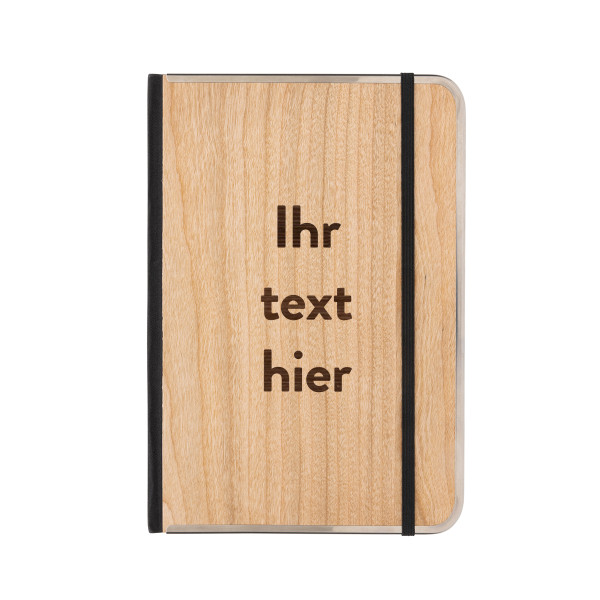 A5-Notizbuch "TREELINE" mit Holzeinband und individuellem Text