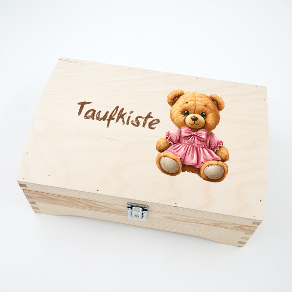 Andenkenbox aus Holz "Taufbox mit Teddybär"
