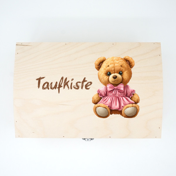 Andenkenbox aus Holz "Taufbox mit Teddybär"