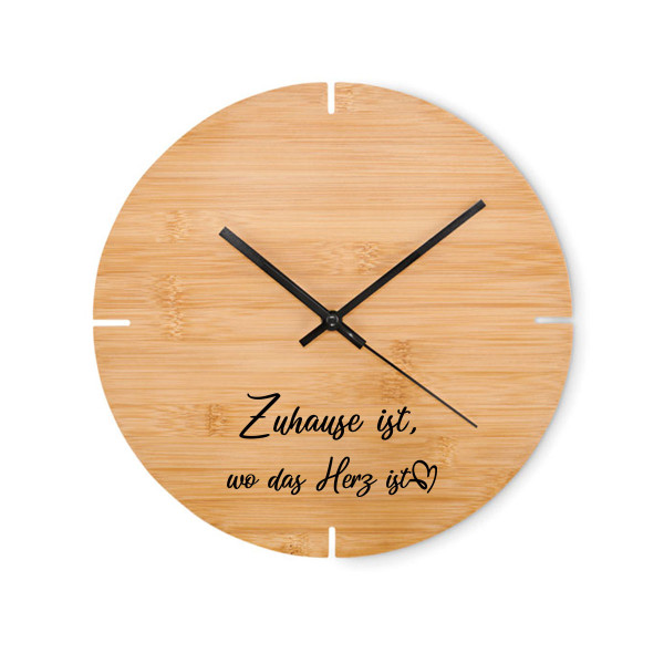 Bambus-Wanduhr "Zuhause ist, wo das Herz ist"