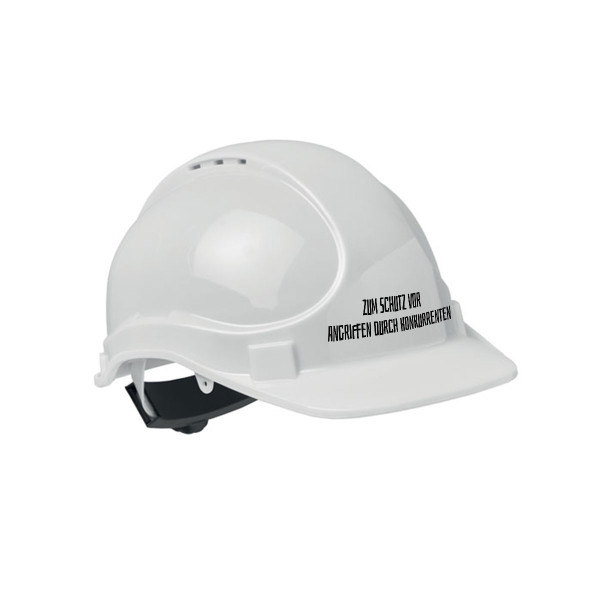 Bauhelm "Zum Schutz vor Angriffen durch Konkurrenten"