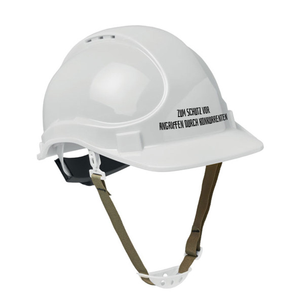 Bauhelm "Zum Schutz vor Angriffen durch Konkurrenten"