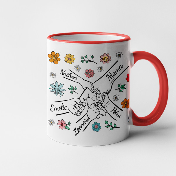 Becher "Mama und Kinder" mit den Namen der Kinder