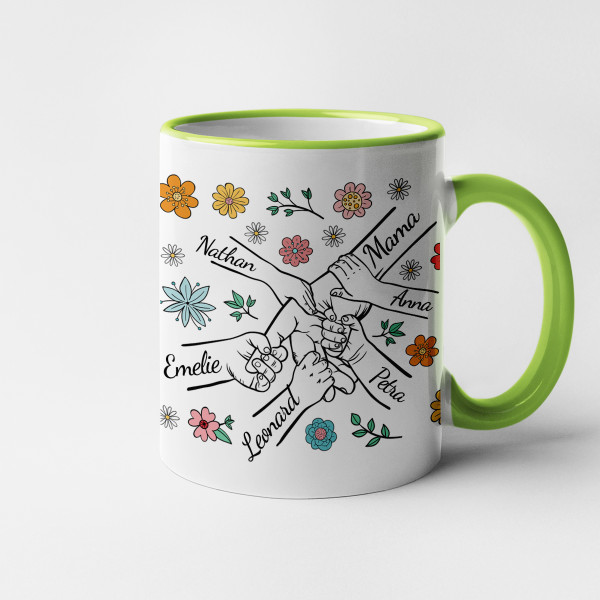 Becher "Mama und Kinder" mit den Namen der Kinder