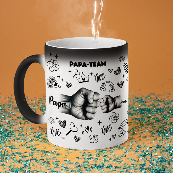 Becher "Papa-Team" mit Namen der Kinder