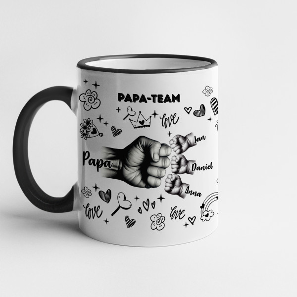 Becher "Papa-Team" mit Namen der Kinder