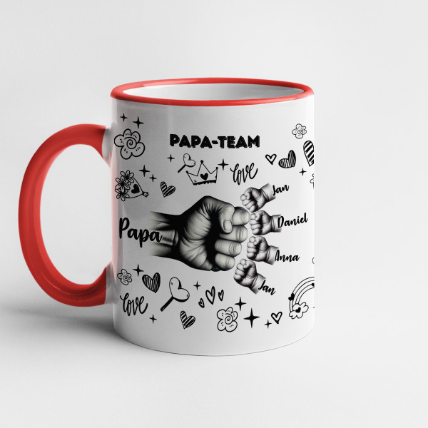 Becher "Papa-Team" mit Namen der Kinder