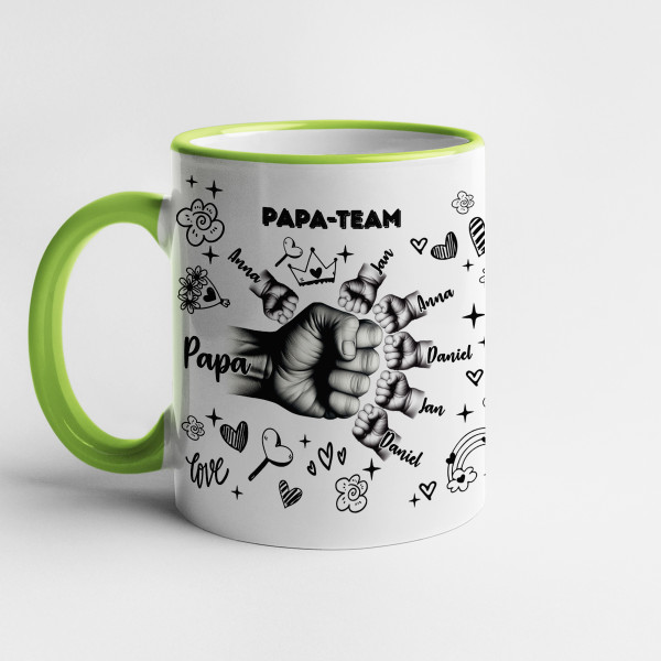Becher "Papa-Team" mit Namen der Kinder