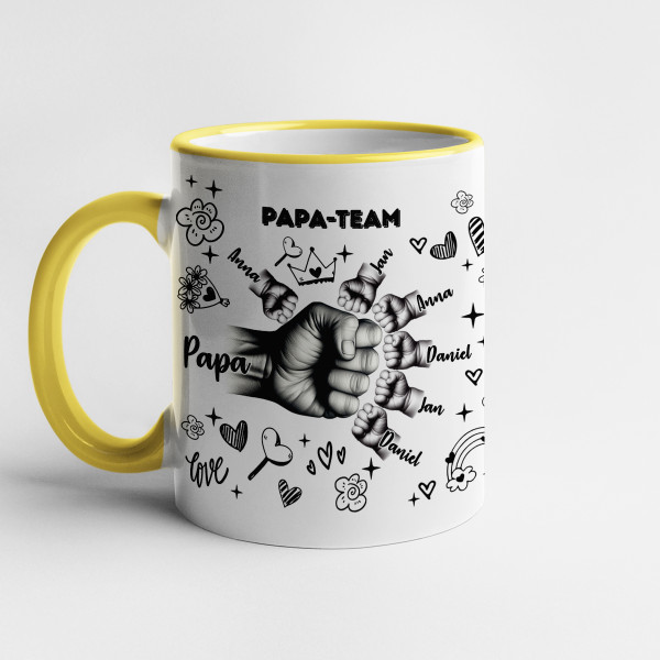 Becher "Papa-Team" mit Namen der Kinder