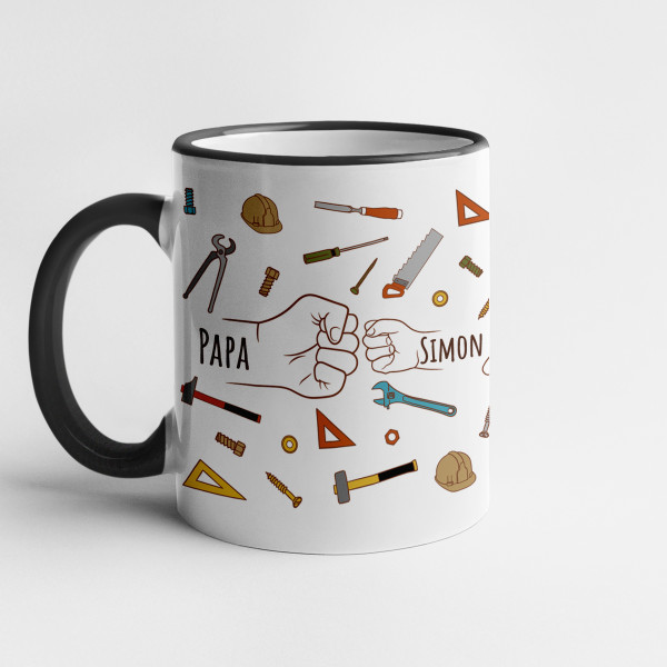Becher "Papas kleine Helfer" mit individuellen Namen der Kinder