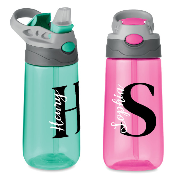 Bunte Kinder-Wasserflasche mit Ihrem Wunschnamen (450ml) Bunte Kinder-Wasserflasche mit Ihrem Wunschnamen (450ml)