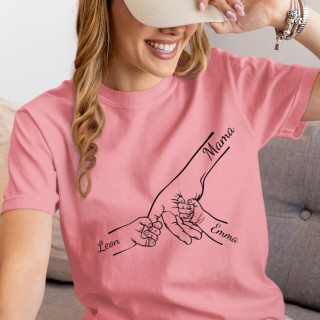 Damen-T-Shirt "Mama und Kinder" mit ausgewählten Kindernamen Damen-T-Shirt "Mama und Kinder" mit ausgewählten Kindernamen