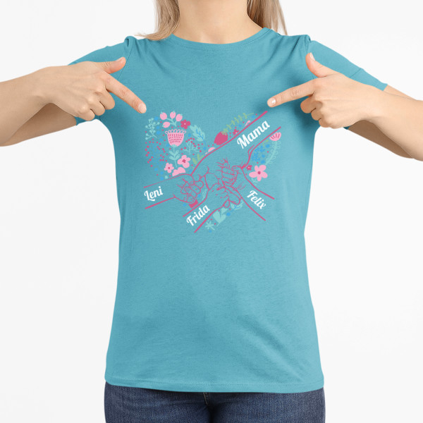 Damen-T-Shirt "Mom’s Heart" mit ausgewählten Kindernamen
