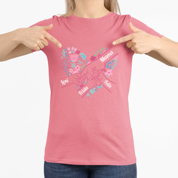 Damen-T-Shirt "Mom’s Heart" mit ausgewählten Kindernamen