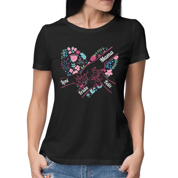 Damen-T-Shirt "Mom’s Heart" mit ausgewählten Kindernamen