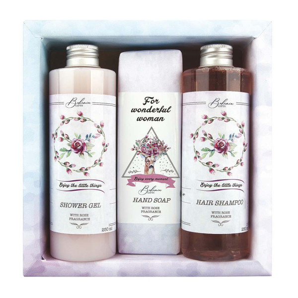 Geschenkset „Für die schöne Frau“ (Duschgel 250ml + Seife 145g + Shampoo 250ml) Geschenkset „Für die schöne Frau“ (Duschgel 250ml + Seife 145g + Shampoo 250ml)