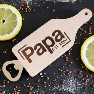 Flaschenöffner - Schneidebrett "Papa" mit der von Ihnen gewählten Jahreszahl