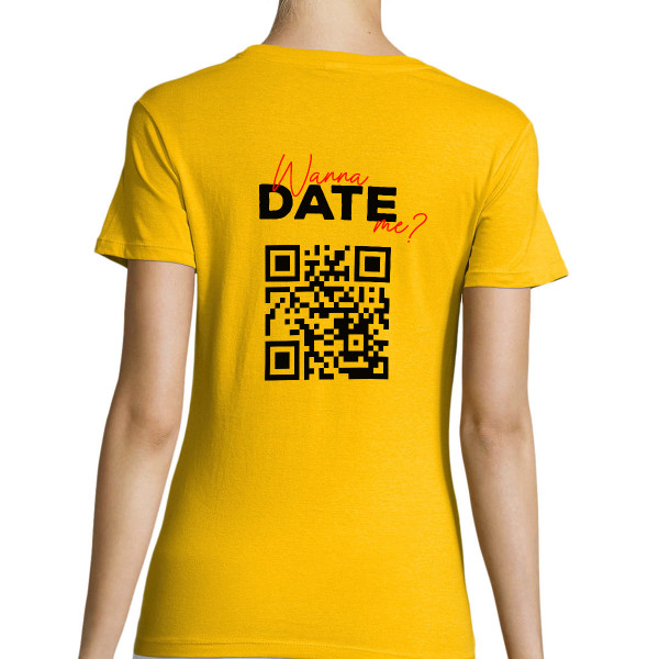 Frauen T-Shirt "Willst du mit mir ausgehen?" mit personalisiertem QR-Code