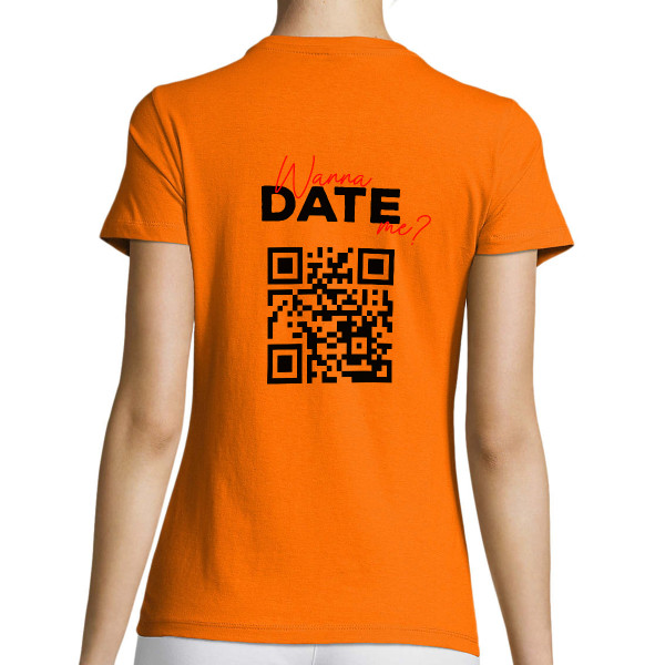 Frauen T-Shirt "Willst du mit mir ausgehen?" mit personalisiertem QR-Code