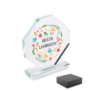 Glastrophäe in einer Geschenkbox "Beste Lehrerin"
