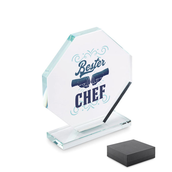 Glastrophäe in einer Geschenkbox "Bester Chef" Glastrophäe in einer Geschenkbox "Bester Chef"