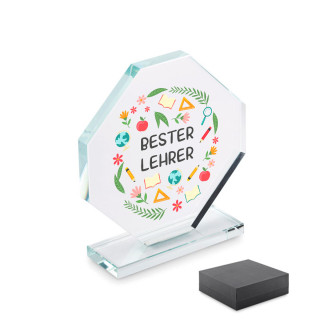 Glastrophäe in einer Geschenkbox "Bester Lehrer"