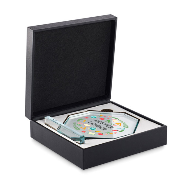 Glastrophäe in einer Geschenkbox "Bester Lehrer" Glastrophäe in einer Geschenkbox "Bester Lehrer"