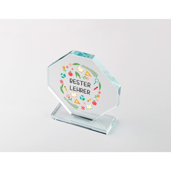 Glastrophäe in einer Geschenkbox "Bester Lehrer" Glastrophäe in einer Geschenkbox "Bester Lehrer"