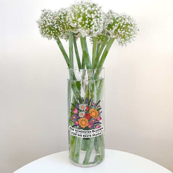 Glasvase "Die schönsten Blumen für die beste Mama" Glasvase "Die schönsten Blumen für die beste Mama"
