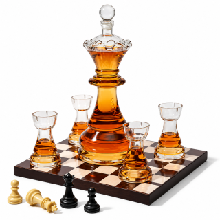 Dekanter und 4 Gläser im Set "Royal Chess"