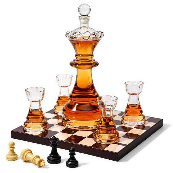 Dekanter und 4 Gläser im Set "Royal Chess"