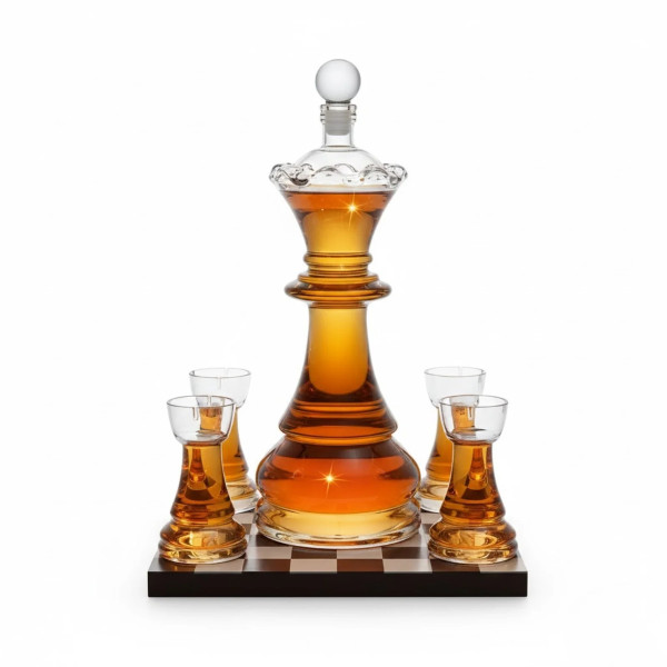 Dekanter und 4 Gläser im Set "Royal Chess"