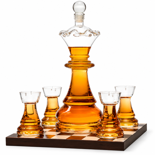 Dekanter und 4 Gläser im Set "Royal Chess"