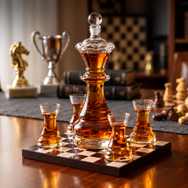 Dekanter und 4 Gläser im Set "Royal Chess"